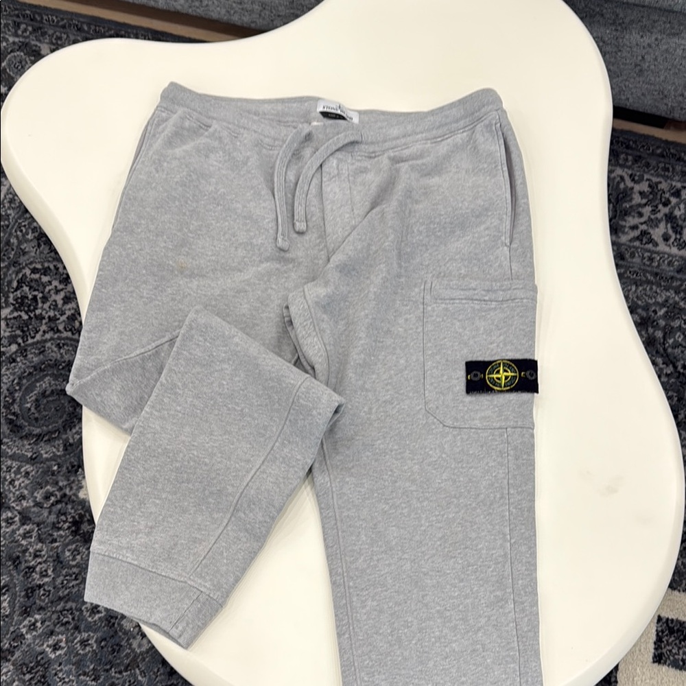 Stone Island Light Gray Joggers with Logo Patch